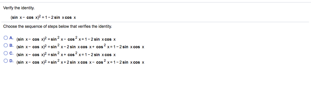 Verify The Identity Sin X Cos X 1 2 Sin X Cos X Chegg 