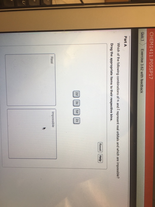 Solved Which Of The Following Combinations Of N And L Rep...