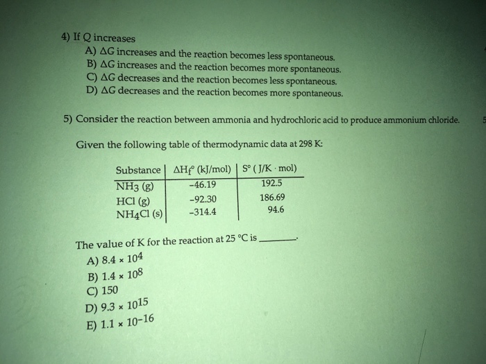 Solved 4 If Q Increases A Dg Increases And The Reaction Chegg Com