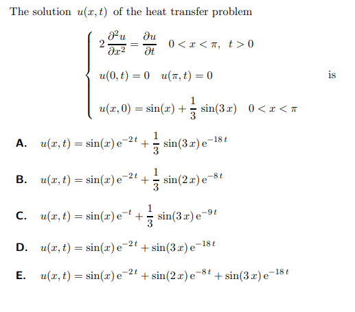 Solved The Solution U X T Of The Heat Transfer Problem I Chegg Com