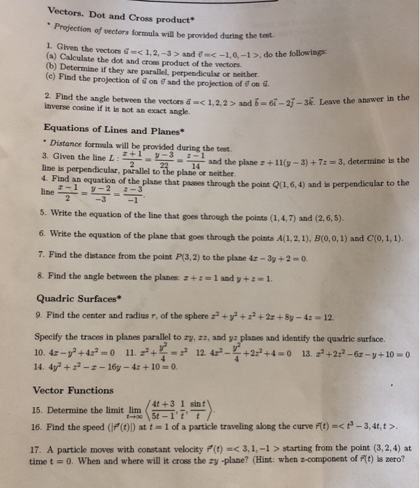 Solved Vectors Dot And Cross Product Projection Of Vect Chegg Com