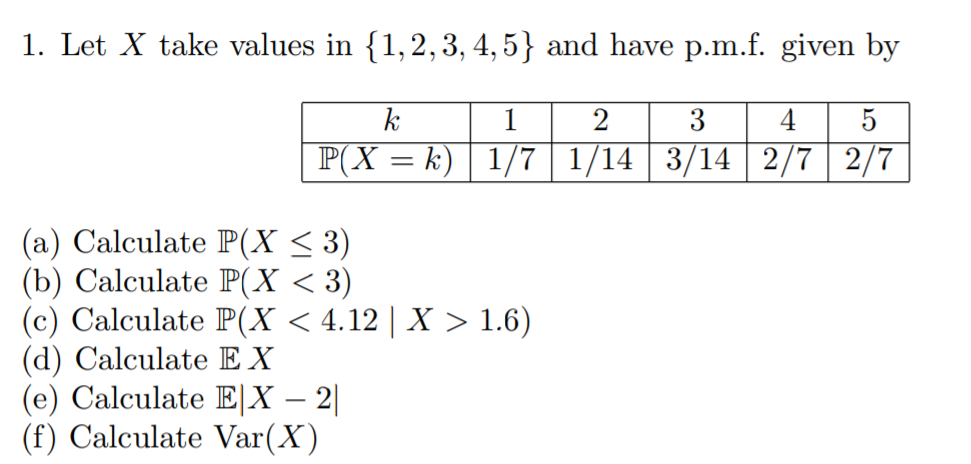 Solved 1 Let X Take Values In 1 2 3 4 5 And Have P M F Chegg Com