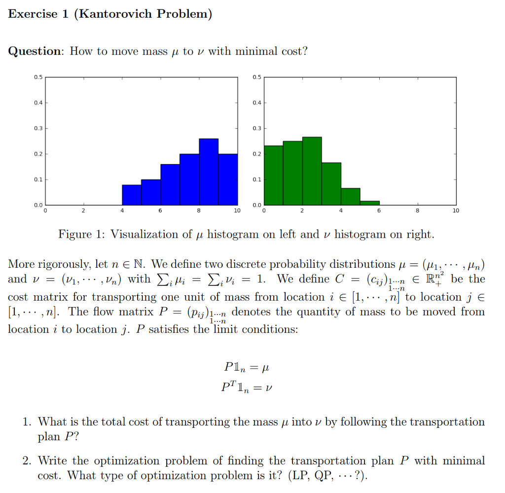 Exercise 1 Kantorovich Problem Question How To Chegg Com