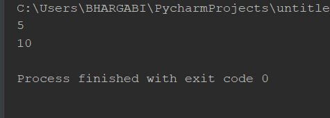 C: UsersBHARGABI PycharmProjectsuntitle 10 Process finished with exit code