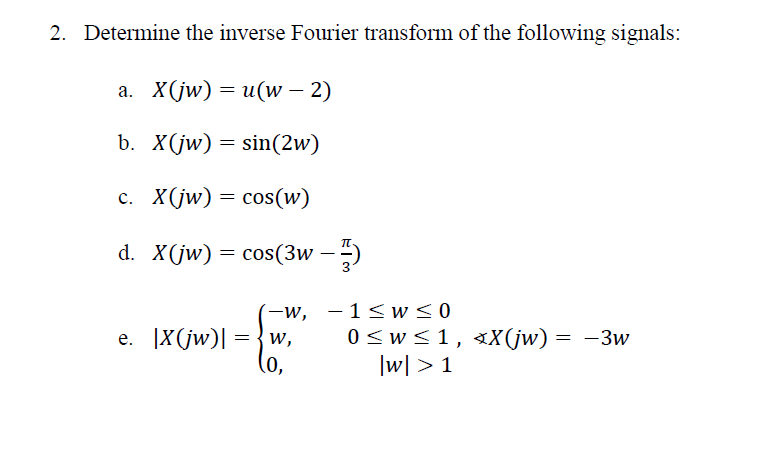 Solved 2 Determine The Inverse Fourier Transform Of The Chegg Com