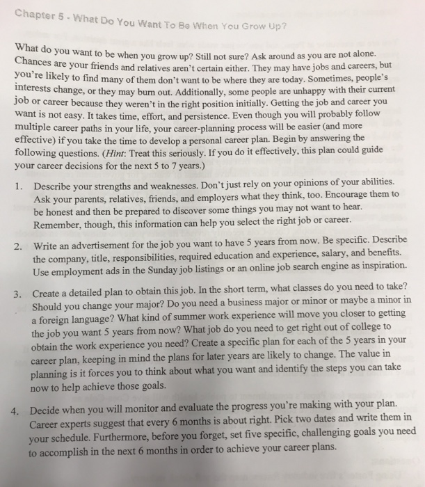 Solved Chapter 5 What Do You Want To Be When You Grow U Chegg Com