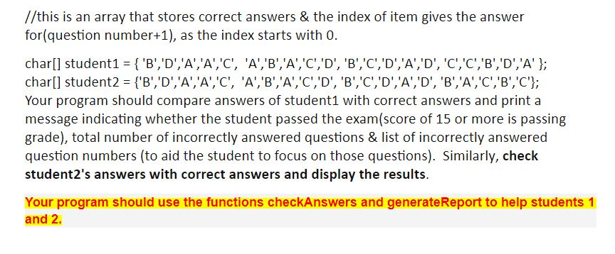 //this is an array that stores correct answers & the index of item gives the answer for(question number+1), as the index star