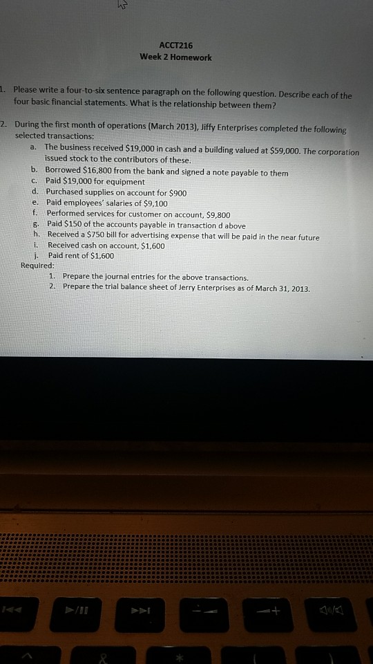 ... Homework A Four-to-six Please 2 Week ACCT216 Solved: Write