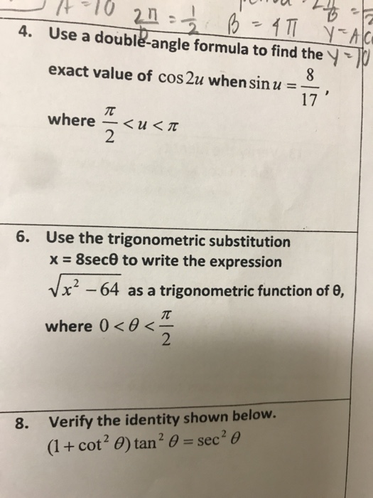 Use A Double Angle Formula To Find They Exact Value Chegg Com