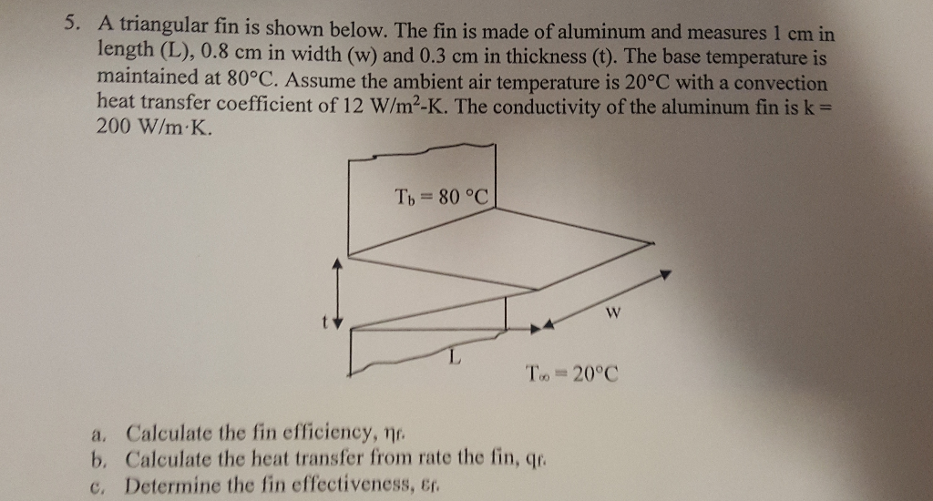 Solved A triangular fin is shown below. The fin is made of | Chegg.com