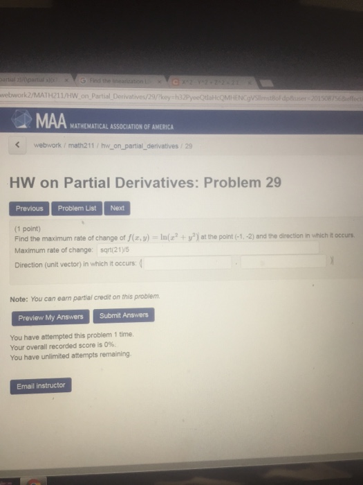 Find The Maximum Rate Of Change Of F X Y Ln X 2 Chegg Com