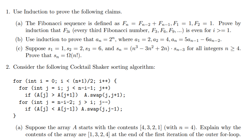 Solved 1 Use Induction To Prove The Following Claims A Chegg Com