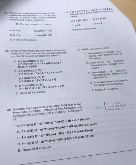 Solved 24 Command Would Use Cal Culate Dot Product U V Two 1 Vectors U V Note Recall Cdot Product Q