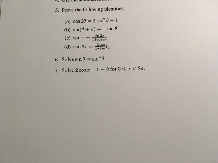 Solved Prove The Following Identities A Cos 2 Theta Chegg Com