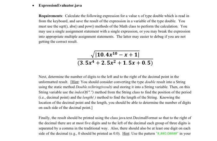 Solved Expressionevaluator Java Requirements Calculate Chegg Com