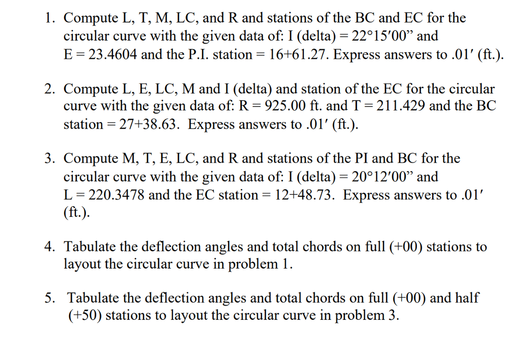 Solved 1 Compute L T M Lc And R And Stations Of The Chegg Com