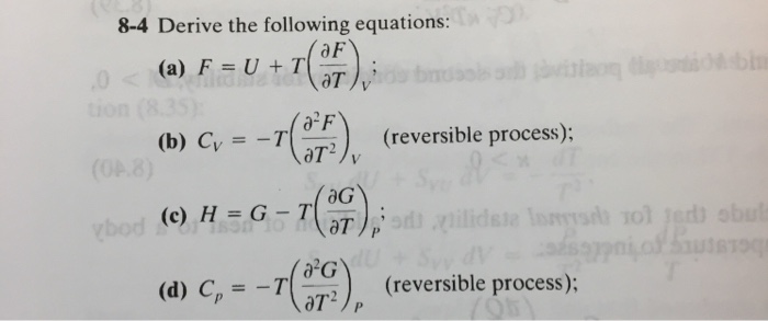 Solved 8 4 Derive The Following Equations A F U T O F Chegg Com