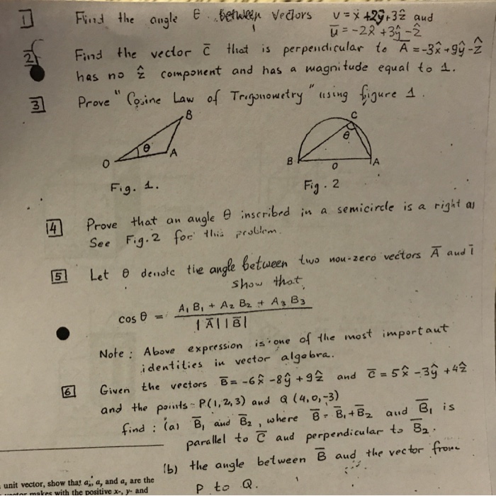 Solved Find The Angle Between Vectors V X 2y 3z And Chegg Com