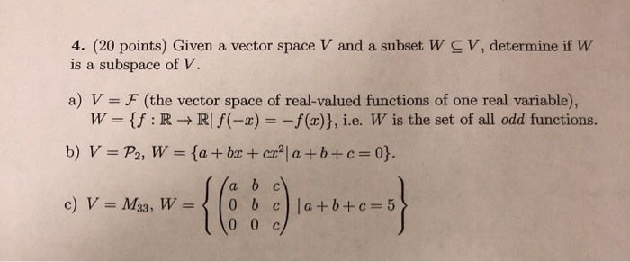 4 Points Given A Vector Space V And A Subset W Chegg Com