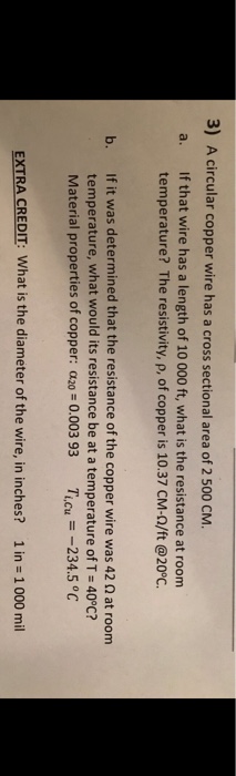 Solved 3 A Circular Copper Wire Has A Cross Sectional Ar Chegg Com