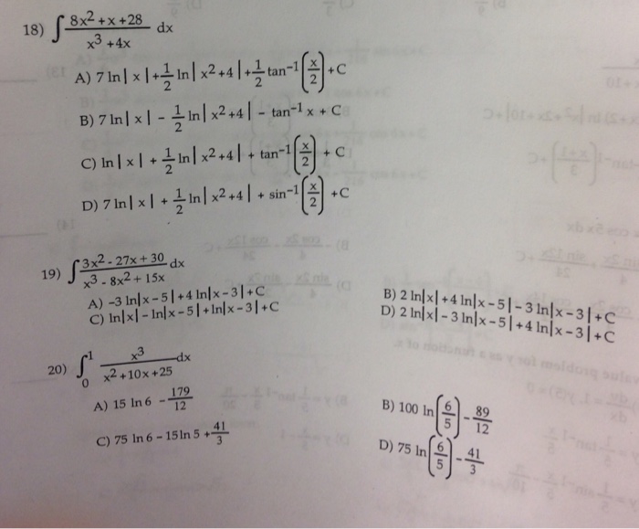 Solved Integral 8x 2 X 28 X 3 4x Dx A 7 Ln X 1 2 Chegg Com