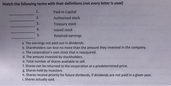 Solved Match The Following Terms With Their Definitions