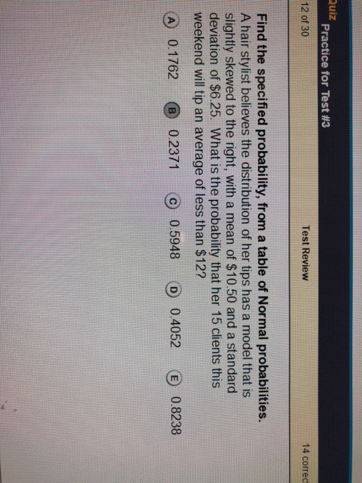 Solved Quiz Practice For Test 3 12 Of 30 Test Review 14