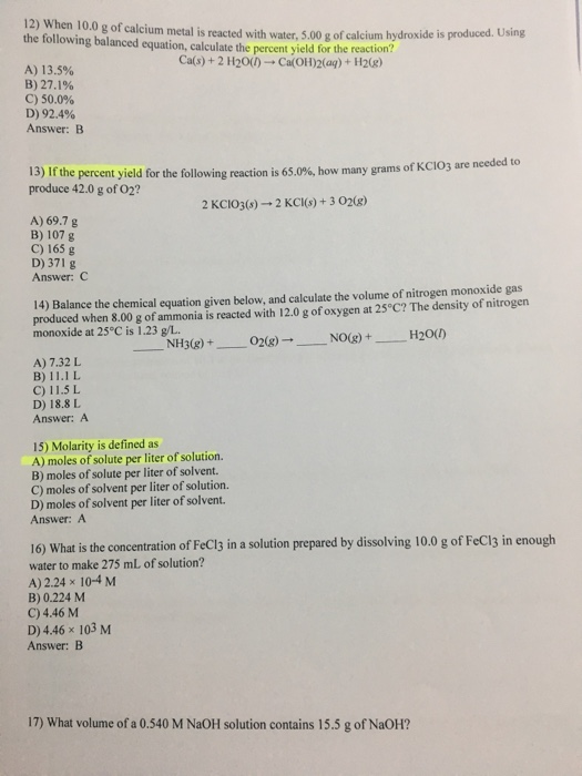 Solved 12 When 10 0 G Of Calcium Metal Is Reacted With W Chegg Com