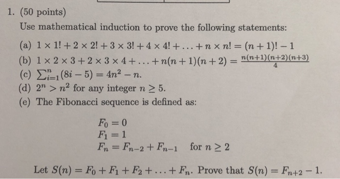 Solved 1 50 Points Use Mathematical Induction To Prove Chegg Com