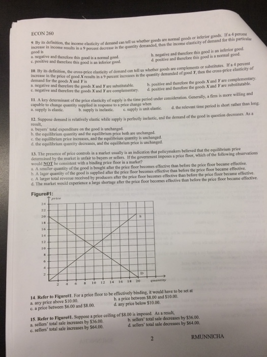 Solved Econ 260 Of Denand Can Tell Us Whether Goods Are N