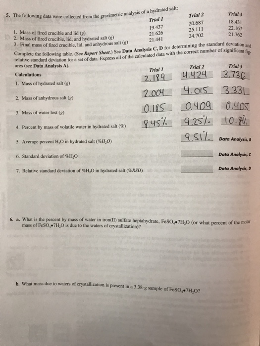 Solved 5 The Following Data Trial 2 20 687 25 111 Trial 3 Chegg Com