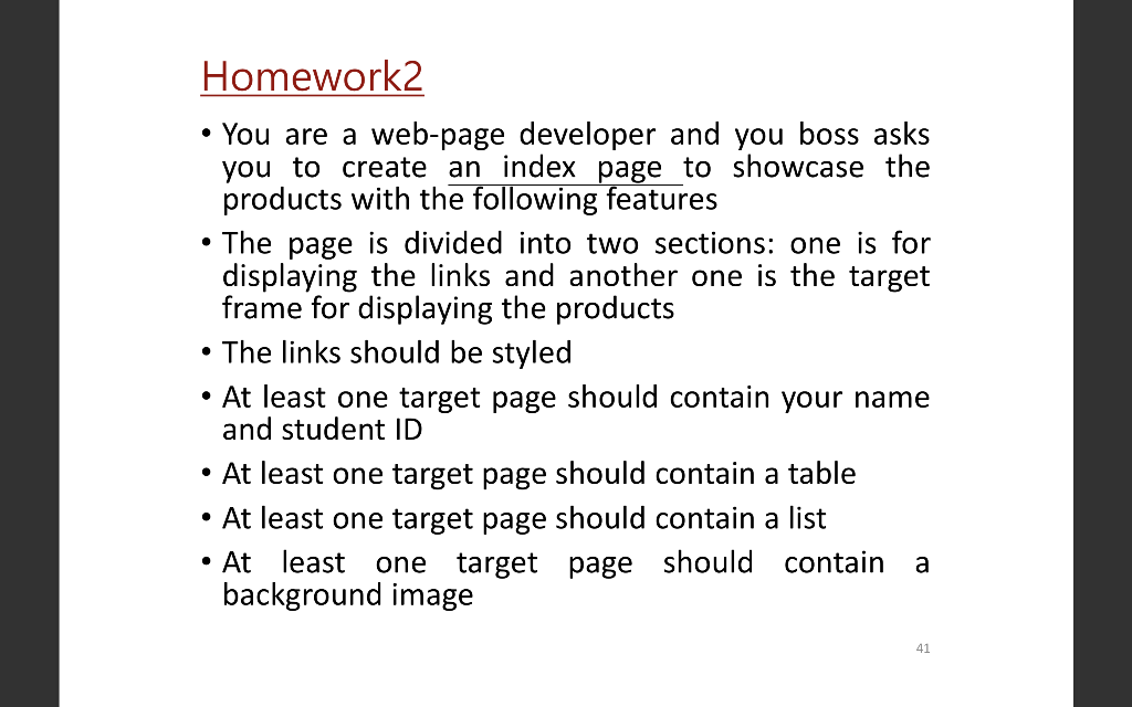 Homework2 . You are a web-page developer and you boss asks you to create an index pageto the products with the olowing featur