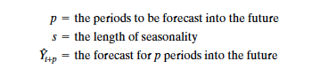 p = the periods to be forecast into the future s the length of seasonality +P Rm = the forecas t for p periods into the futur