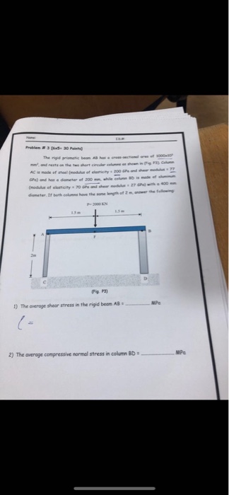 1 The Average Shear Stress In The Rigid Beom Ab 2 Chegg Com