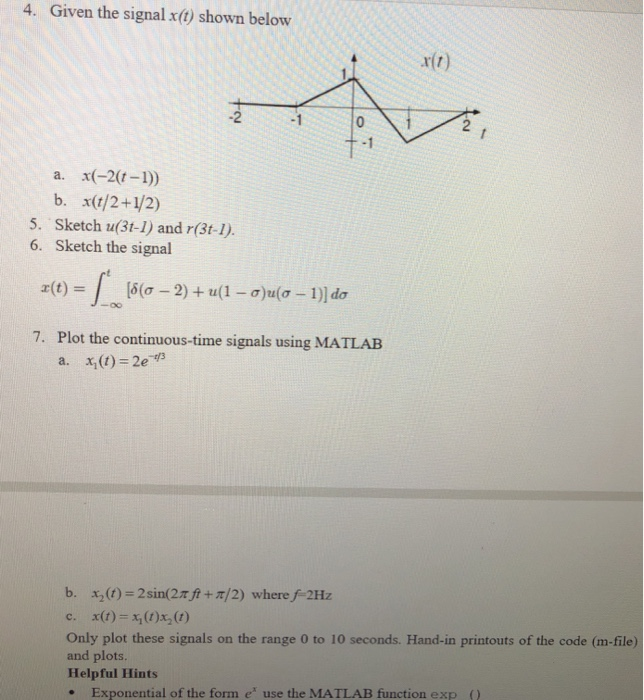 Solved 4 Given The Signal X T Shown Below X T 2 1 1 Chegg Com