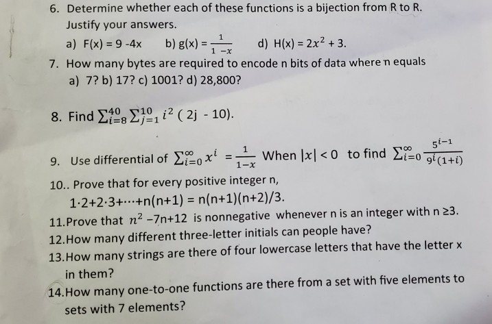 Solved 6 Determine Whether Functions Bijection R R Justify Answers B E X D H X 2x2 3 7 Many Bytes Q