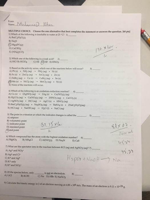 Solved Which Of The Following Is Insoluble In Water At 25 | Chegg.com