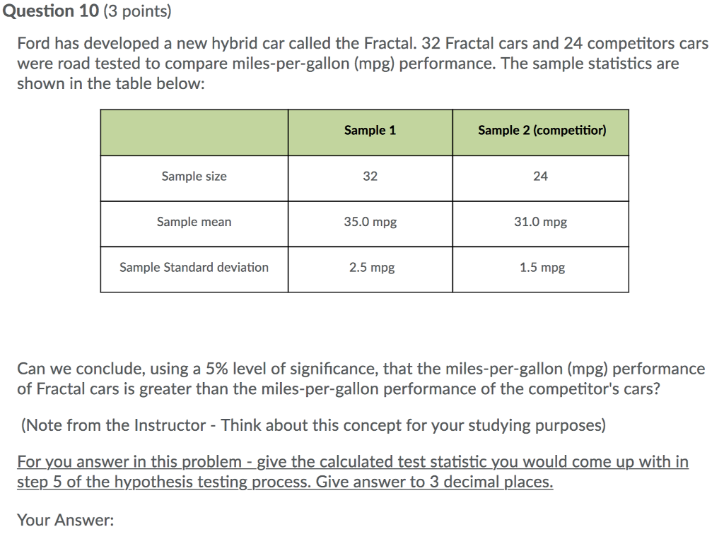 Solved Question 10 3 Points Ford Has Developed A New Hy Question 10 3 Points Ford Has Developed A New Hybrid Car Called The Fractal