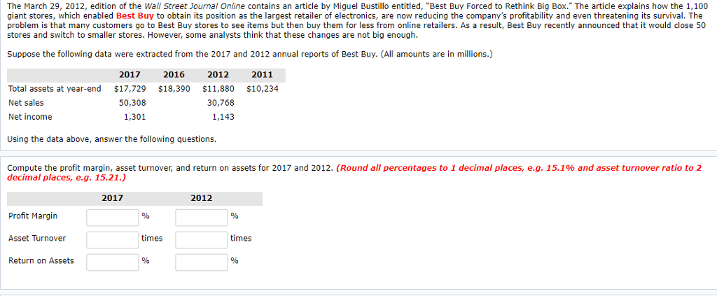 Solved The March 29, 2012, edition of the Wall Street | Chegg.com
