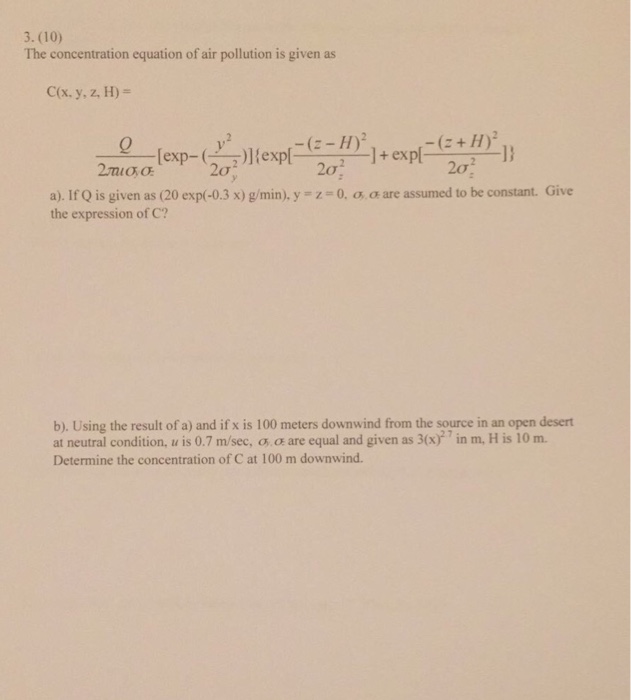 Solved The Concentration Equation Of Air Pollution Is Giv Chegg Com