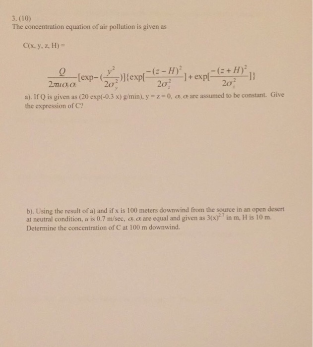 Solved The Concentration Equation Of Air Pollution Is Giv Chegg Com