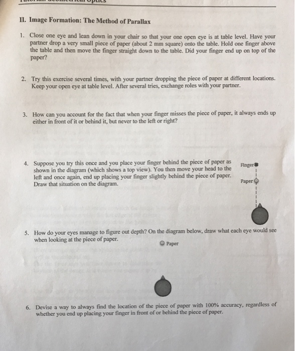 Solved Il Image Formation The Method Of Parallax 1 Clos