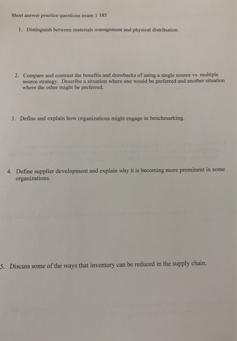 Solved: Short Answer Practice Questions Exam 1 383 1. Dist... | Chegg.com