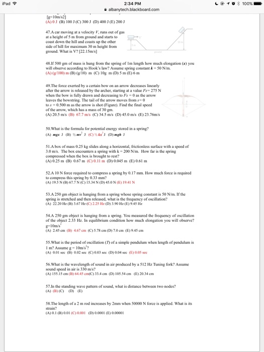 Solved Ipad令 2 34 Pm A Oj B 100j C 300j D 400 J E Chegg Com