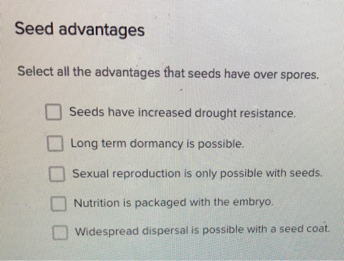 Select All The Advantages That Seeds Have Over Chegg Com