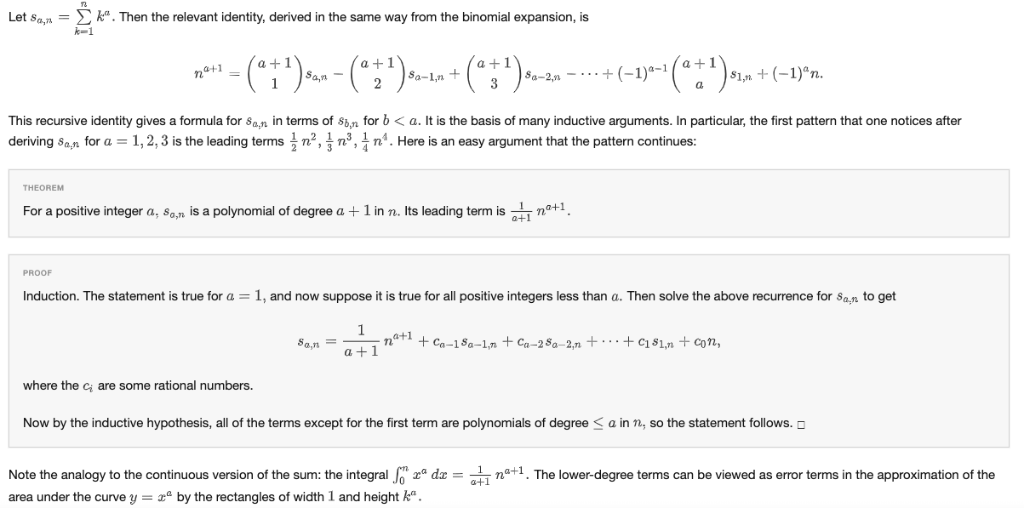 Let san- .Then the relevant identity, derived in the same way from the binomial expansion, is k-1 a +1 a + 1 0+1 Sa-1,n This