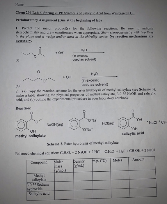 Solved Name Chem 206 Lab 6 Spring 2019 Synthesis Of Chegg Com