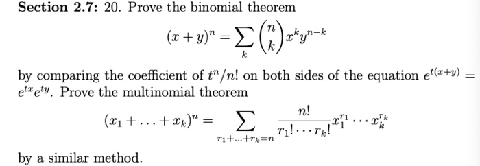 Solved Section 2 7 20 Prove The Binomial Theorem By Com Chegg Com