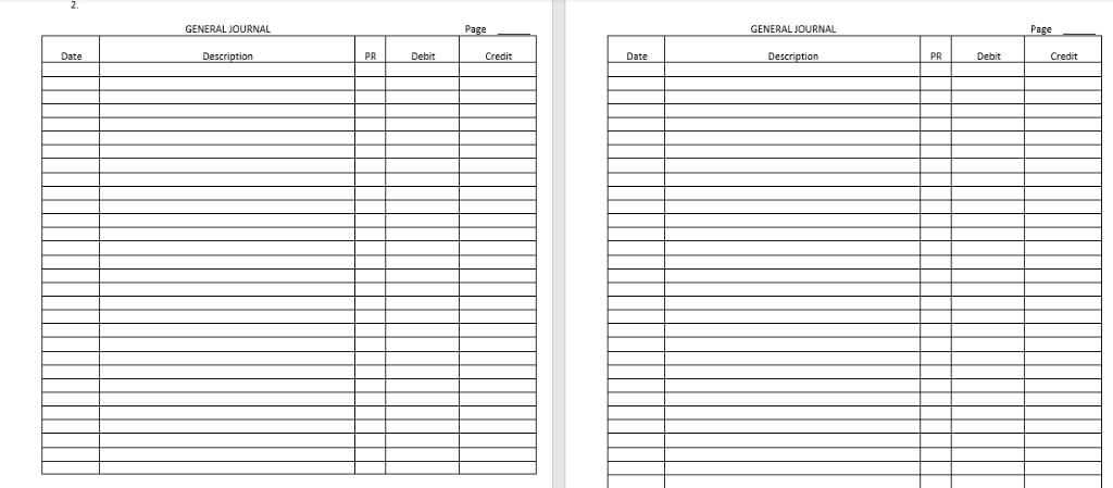 2. general journal generaliournal date description pri debit credit date description pr debit credit