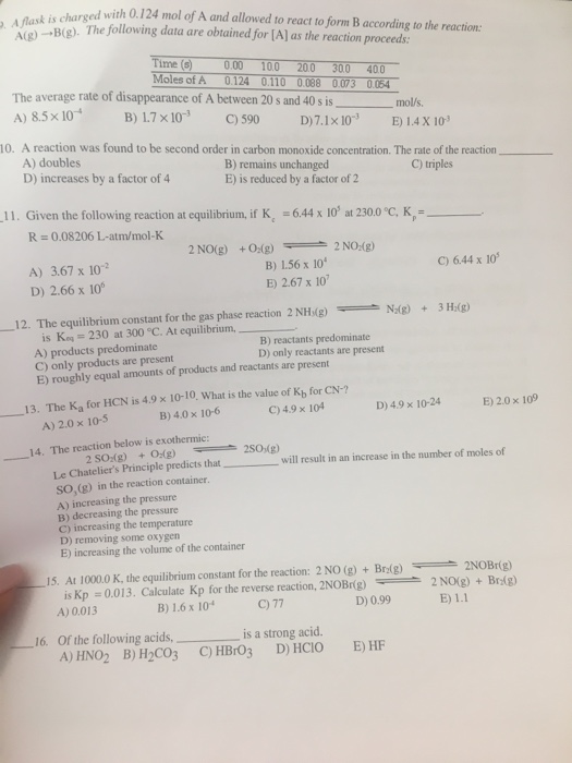 Solved Ed With 0 124 Mol Of A And Allowed To React To For Chegg Com